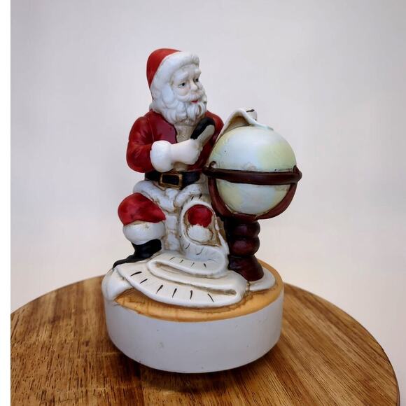 Vintage Santa Clause Wind-up Musical Figurine Music Box with Globe - Picture 1 of 6